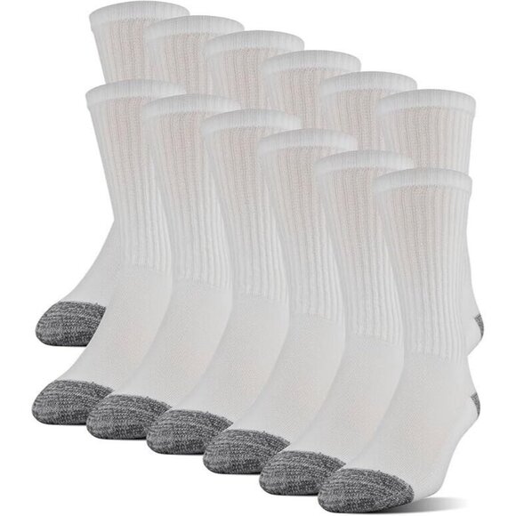 Gildan Men's Polyester Half Cushion White Mid-Crew Socks 12-Pack - Shoe Sz 6-12 - Picture 1 of 6